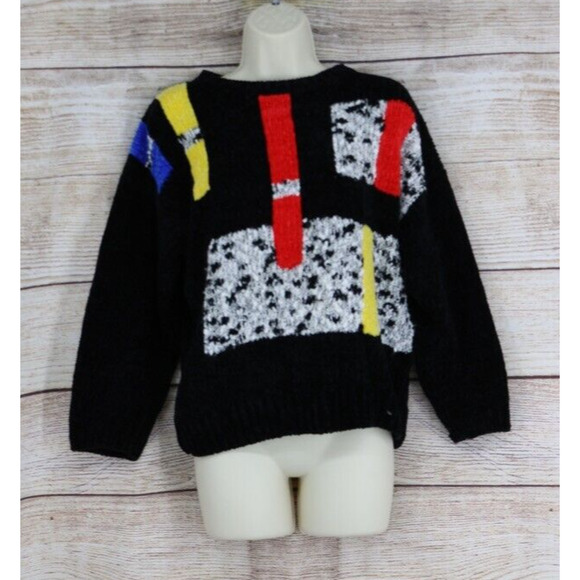 VINTAGE Heres A Hug Womens Size Medium Pullover Crew Neck Knit Sweater Black - Picture 1 of 6